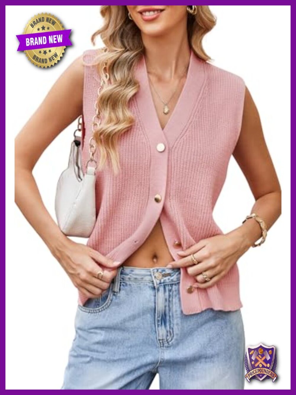 Women's Sleeveless Button Down Cardigan Sweater Vest V-Neck Knit Layering Top